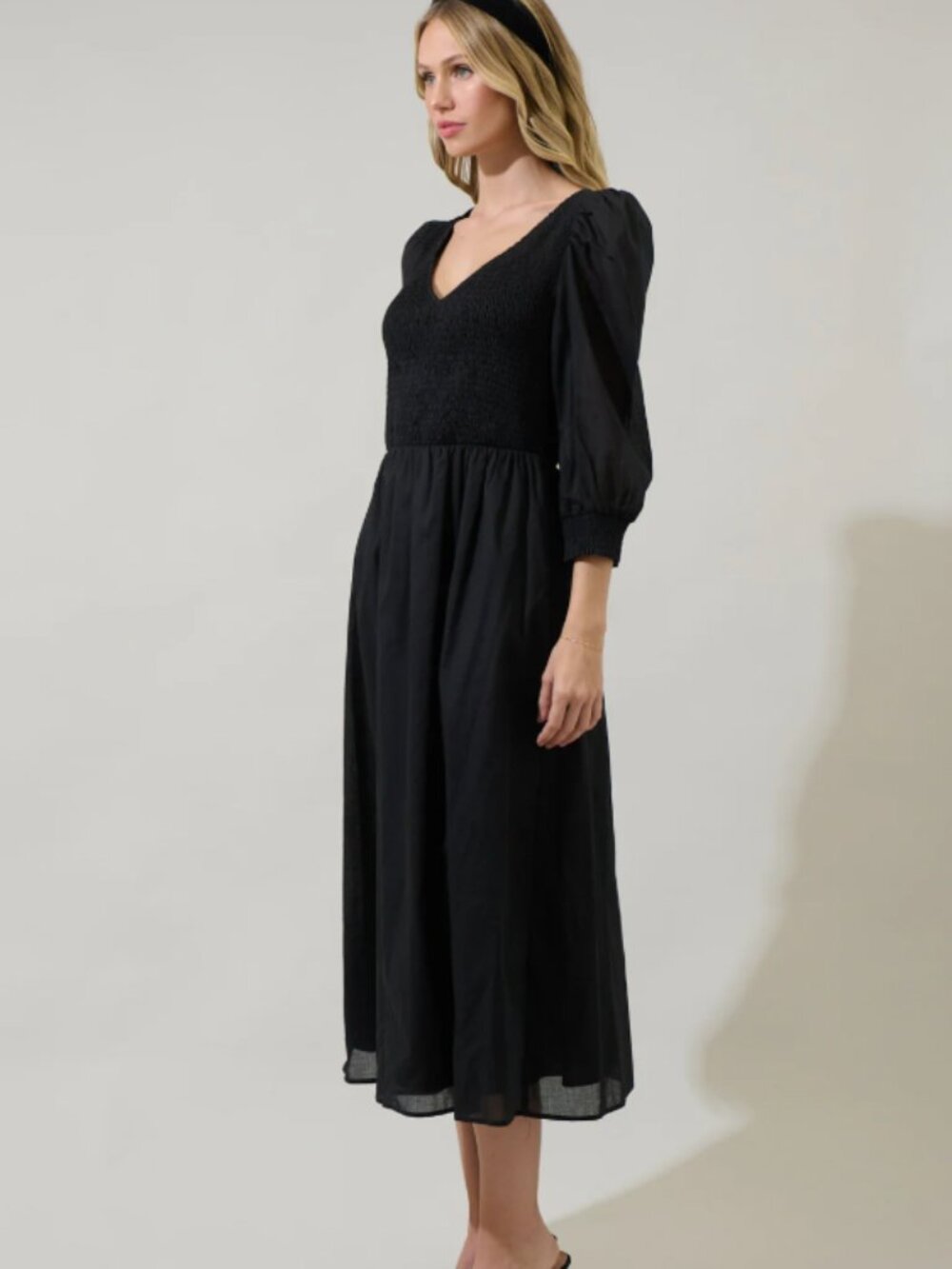 Sugarlips Zelda Smocked Long Sleeve Cotton Voile Midi Dress Size Small